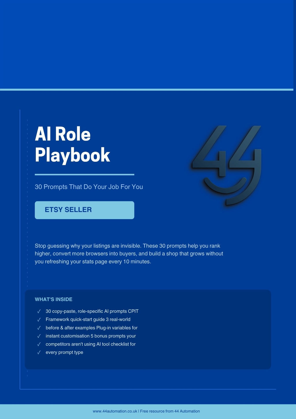 AI Role Playbook: Etsy Shop Owner- 30 Copy-Paste AI Prompts That Give You Back 10 Hours a Week