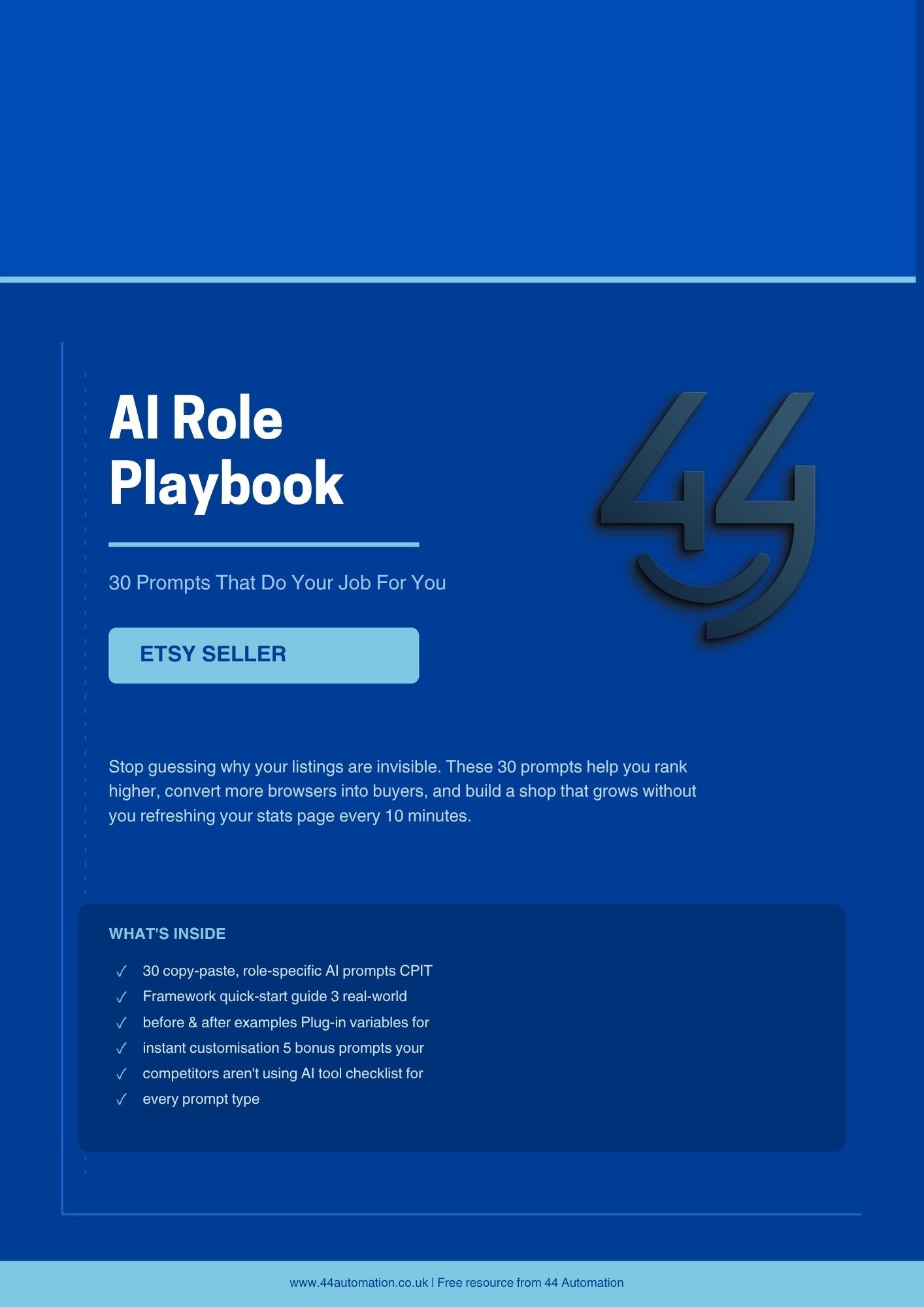 AI Role Playbook: Etsy Shop Owner- 30 Copy-Paste AI Prompts That Give You Back 10 Hours a Week